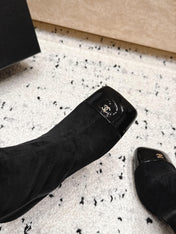 CHANEL 26S KNEE HIGH BOOTS 90 MM IN BLACK SUEDE AND PATENT