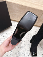 CHANEL 26S KNEE HIGH BOOTS 90 MM IN BLACK SUEDE AND PATENT