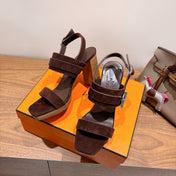 HM 26S GIGI 85 SANDAL IN DARK BROWN SUEDE SILVER HARDWARE