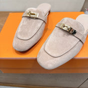 HM 26S KELLY MULE IN LIGHT BEIGE SUEDE GOLD HARDWARE
