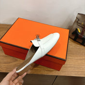 HM 26S KELLY MULE IN WHITE AND BROWN CALFSKIN SILVER HARDWARE