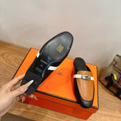 HM 26S KELLY MULE IN CARAMEL BROWN AND BLACK CALFSKIN GOLD HARDWARE