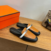 HM 26S KELLY MULE IN CARAMEL BROWN AND BLACK CALFSKIN GOLD HARDWARE
