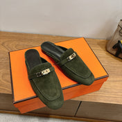 HM 26S OZ MULE IN DARK OLIVE GREEN SUEDE GOLD HARDWARE