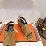 HM 26S ELDA 60 SANDAL IN OLIVE BROWN SUEDE SILVER HARDWARE