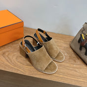 HM 26S ELDA 60 SANDAL IN OLIVE BROWN SUEDE SILVER HARDWARE