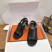 HM 26S ELDA 60 SANDAL IN BLACK CALFSKIN SILVER HARDWARE