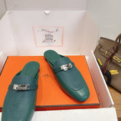 HM 26S OZ MULE IN EMERALD GREEN CALFSKIN SILVER HARDWARE