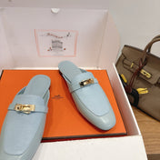 HM 26S OZ MULE IN LIGHT BLUE CALFSKIN GOLD HARDWARE
