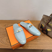 HM 26S OZ MULE IN LIGHT BLUE CALFSKIN GOLD HARDWARE
