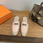 HM 26S OZ MULE IN BEIGE CALFSKIN & LIGHT PINK LIZARD GOLD HARDWARE