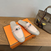 HM 26S OZ MULE IN BEIGE CALFSKIN & LIGHT PINK LIZARD GOLD HARDWARE