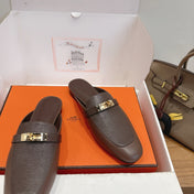 HM 26S OZ MULE IN BROWN CHOCOLATE CALFSKIN GOLD HARDWARE