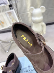PRADA 25S PLATFORM MARY JANE SHOES IN DARK BROWN SUEDE STYLE 3