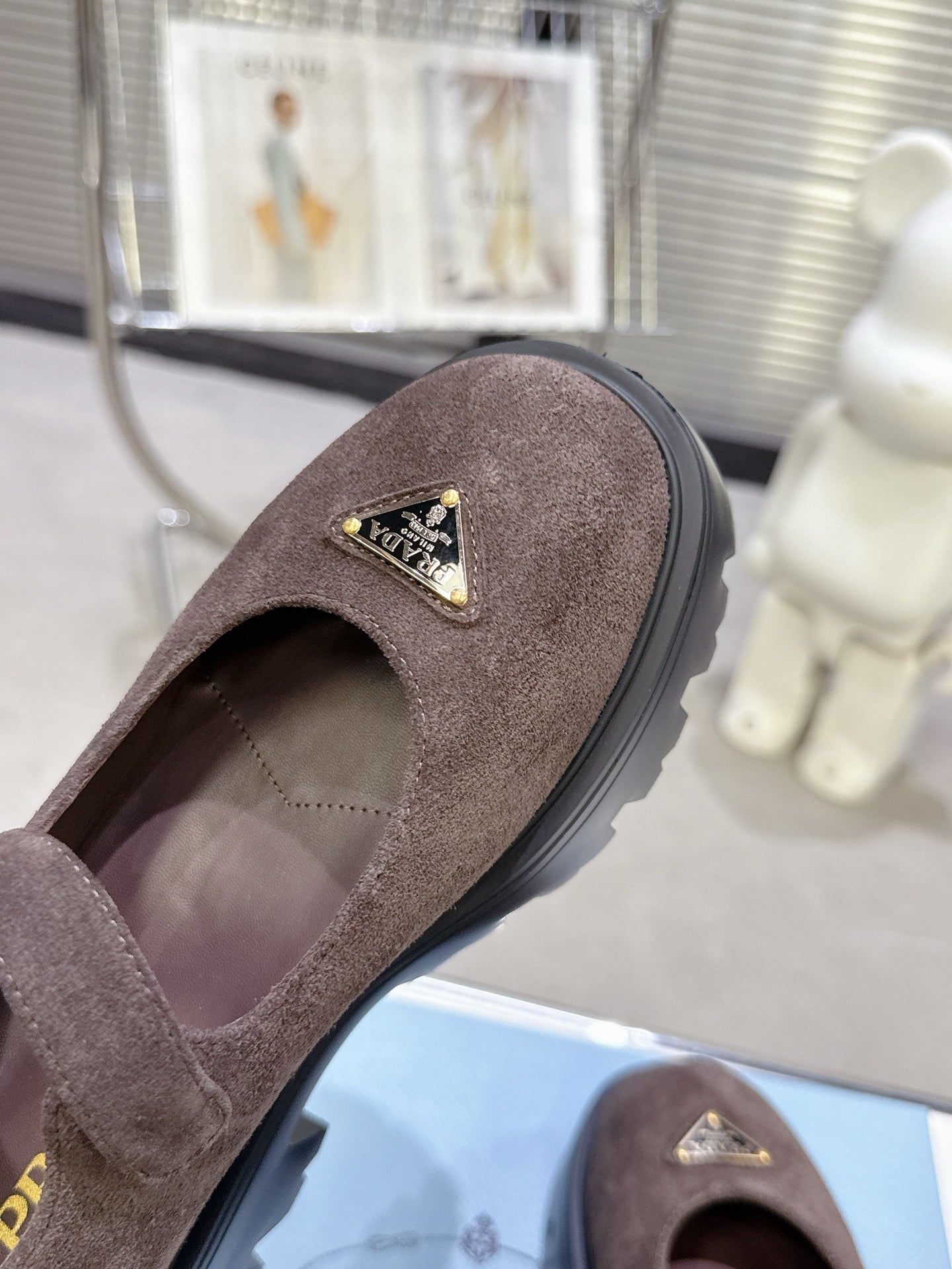 PRADA 25S PLATFORM MARY JANE SHOES IN DARK BROWN SUEDE STYLE 3