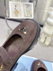 PRADA 25S PLATFORM MARY JANE SHOES IN DARK BROWN SUEDE STYLE 3