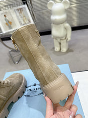 PRADA 25S WARRIOR BOOTS IN BEIGE SUEDE