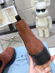 PRADA 25S RETRO PLATFORM MARTIN BOOTS IN BROWN SUEDE