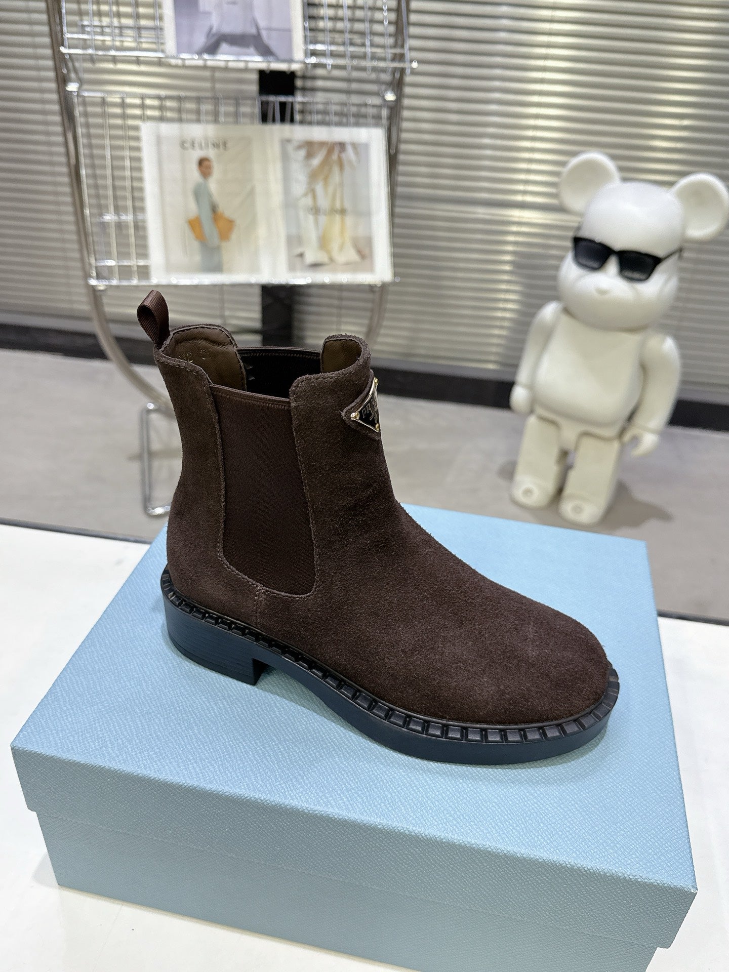 PRADA 25S RETRO PLATFORM MARTIN BOOTS IN DARK BROWN SUEDE