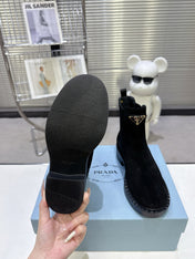 PRADA 25S RETRO PLATFORM MARTIN BOOTS IN BLACK SUEDE