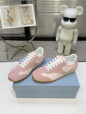 PRADA 26S LACE UP SNEAKERS IN PINK NYLON AND SUEDE