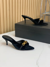 SL CHAIN ATTACH HEELED MULES BLACK VELVET
