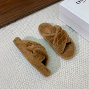 CELINE 26S CROSS-STRAP SANDALS IN BROWN WOOL