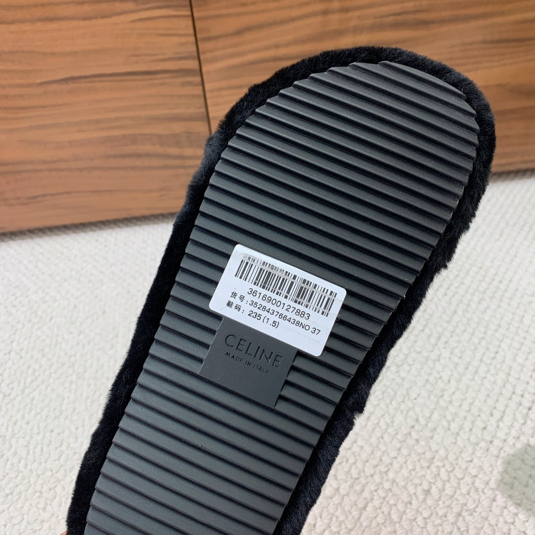 CELINE 26S TWO-STRAP QUILTED SANDALS IN BLACK WOOL