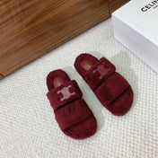 CELINE 26S TWO-STRAP SANDALS IN DARK RED WOOL