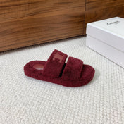 CELINE 26S TWO-STRAP SANDALS IN DARK RED WOOL