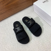 CELINE 26S TWO-STRAP SANDALS IN BLACK WOOL