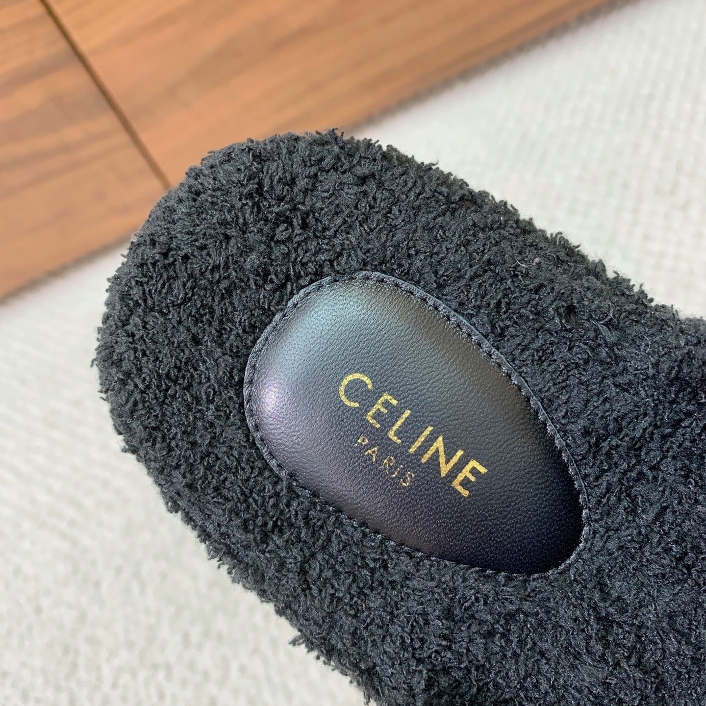 CELINE 26S TWO-STRAP SANDALS IN BLACK WOOL