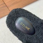 CELINE 26S TWO-STRAP SANDALS IN BLACK WOOL