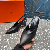 HIGH SLINGBACKS 7 CM IN BLACK SHEEPSKIN