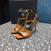 BALMAIN 26S HIGH-HEEL SANDALS 95 MM IN BROWN CALFSKIN
