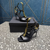 BALMAIN 26S HIGH-HEEL SANDALS 95 MM IN BLACK CALFSKIN