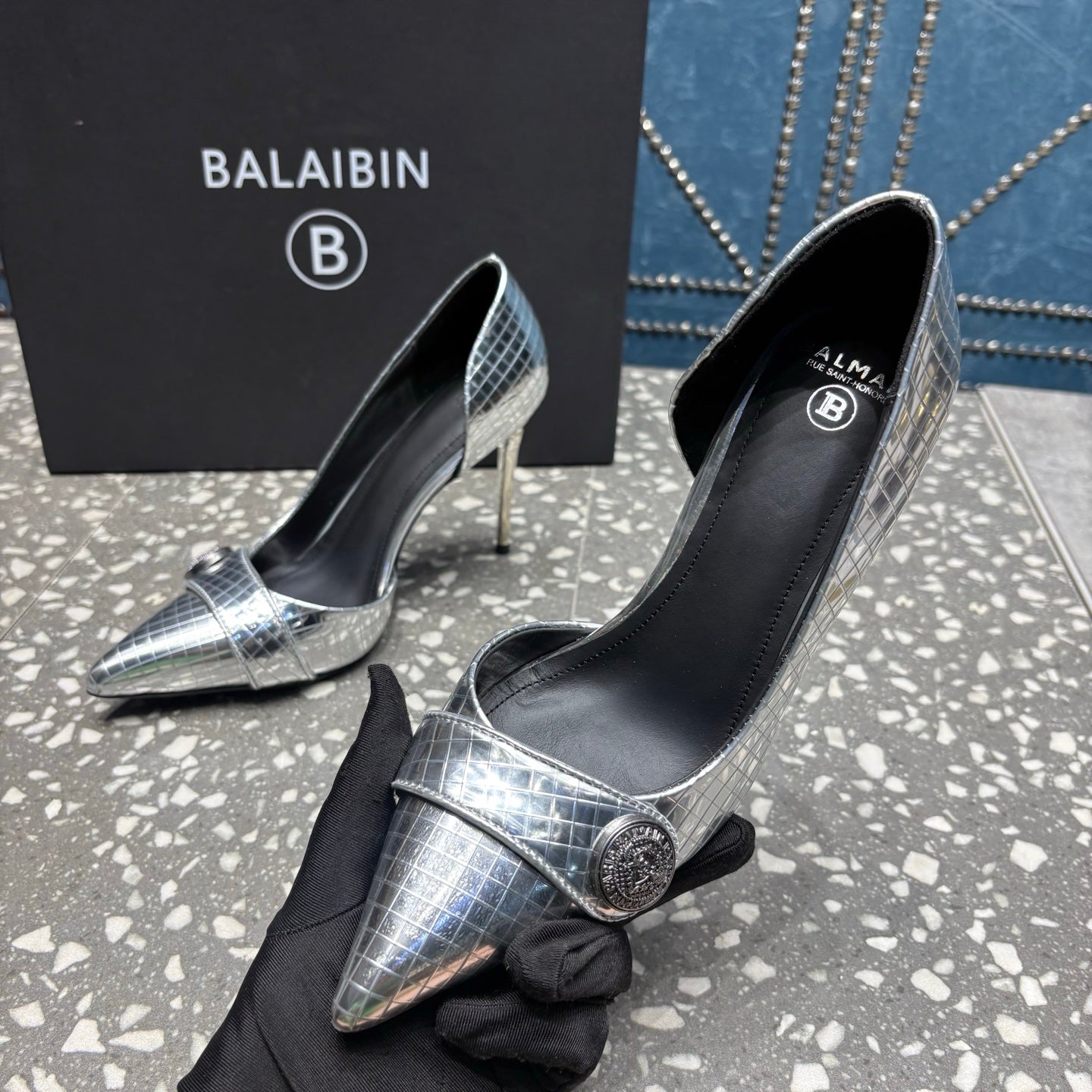 BALMAIN 26S HIGH-HEEL SHOES 95 MM IN SILVER CALFSKIN