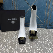 BALMAIN 26S BOOTS 65 MM IN WHITE AND BLACK CALFSKIN