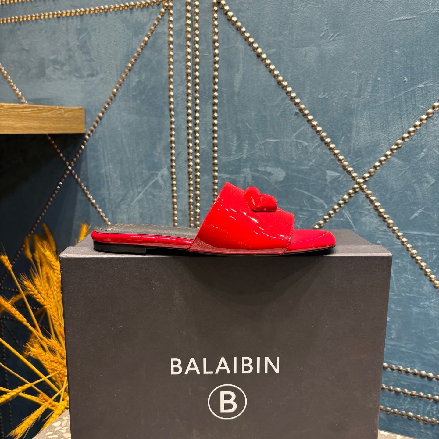 BALMAIN 26S SLIPPERS IN RED GLOSSY CALFSKIN