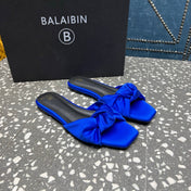 BALMAIN 26S SLIDES IN NAVY BLUE SATIN