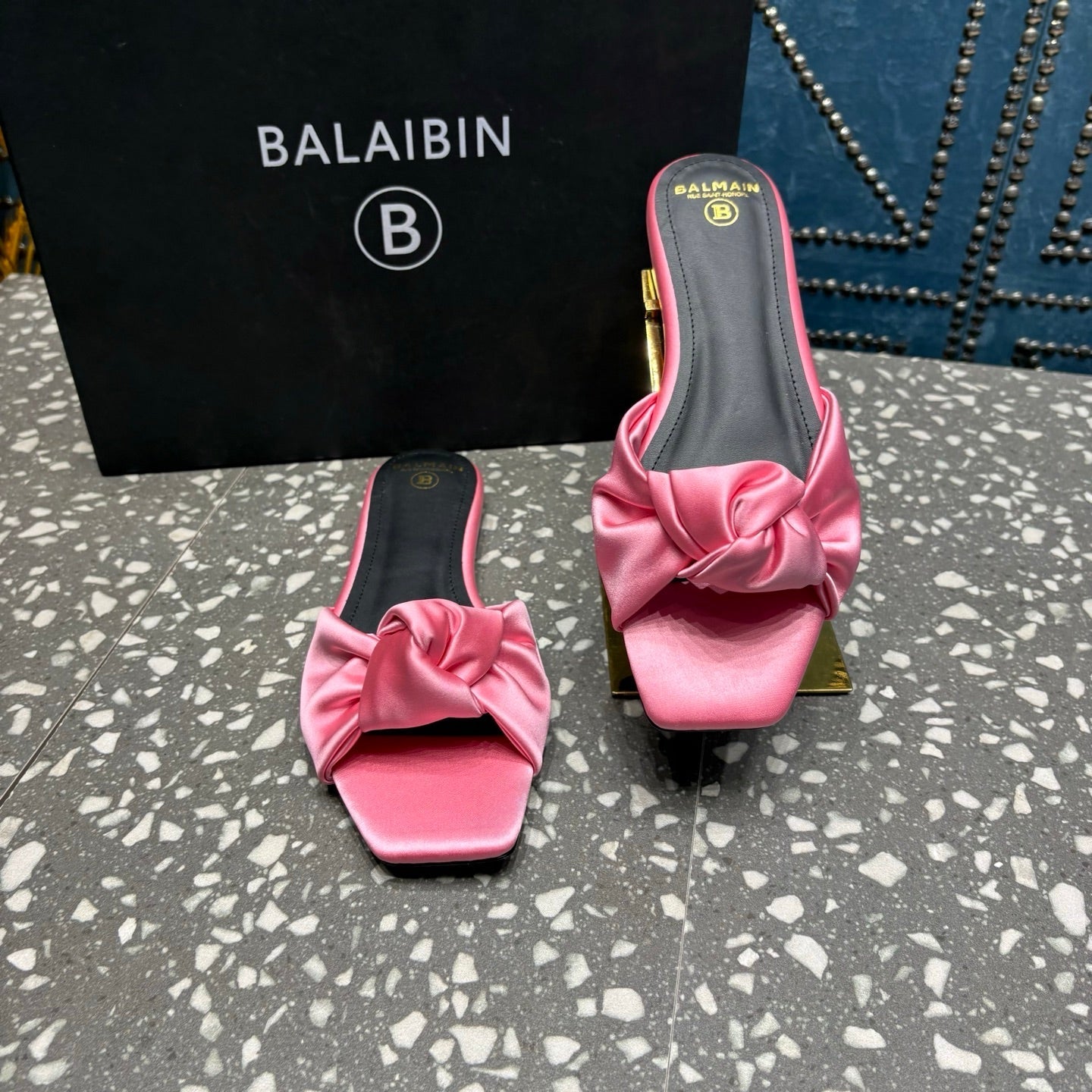 BALMAIN 26S SLIDES IN PINK SATIN