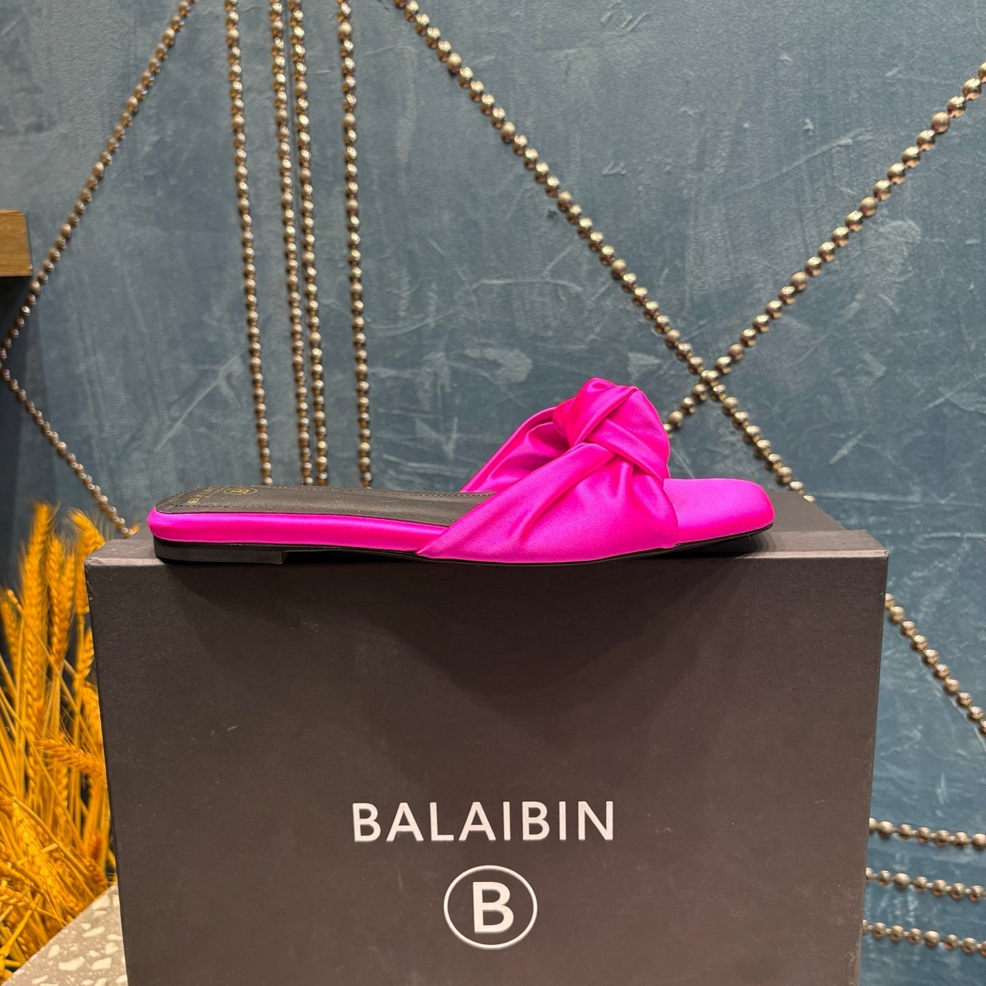 BALMAIN 26S SLIDES IN DARK PINK SATIN