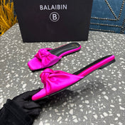 BALMAIN 26S SLIDES IN DARK PINK SATIN