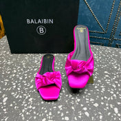 BALMAIN 26S SLIDES IN DARK PINK SATIN