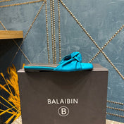 BALMAIN 26S SLIDES IN OCEAN BLUE SATIN