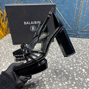 BALMAIN 26S HIGH-HEELED SANDALS 105 MM IN BLACK CALFSKIN STYLE 8