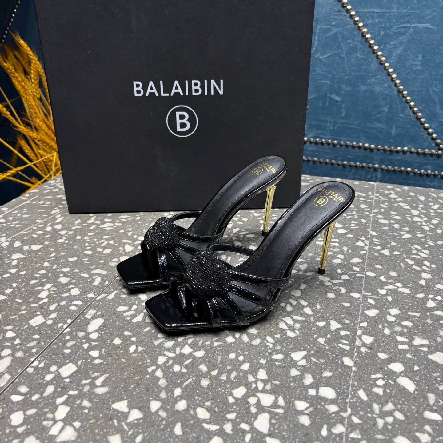 BALMAIN 26S HIGH-HEELED SANDALS 95 MM IN BLACK CALFSKIN STYLE 7