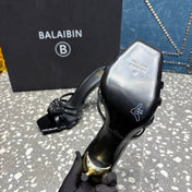 BALMAIN 26S HIGH-HEELED SANDALS 95 MM IN BLACK CALFSKIN STYLE 7