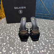 BALMAIN 26S HIGH-HEELED SANDALS 95 MM IN BLACK CALFSKIN STYLE 5