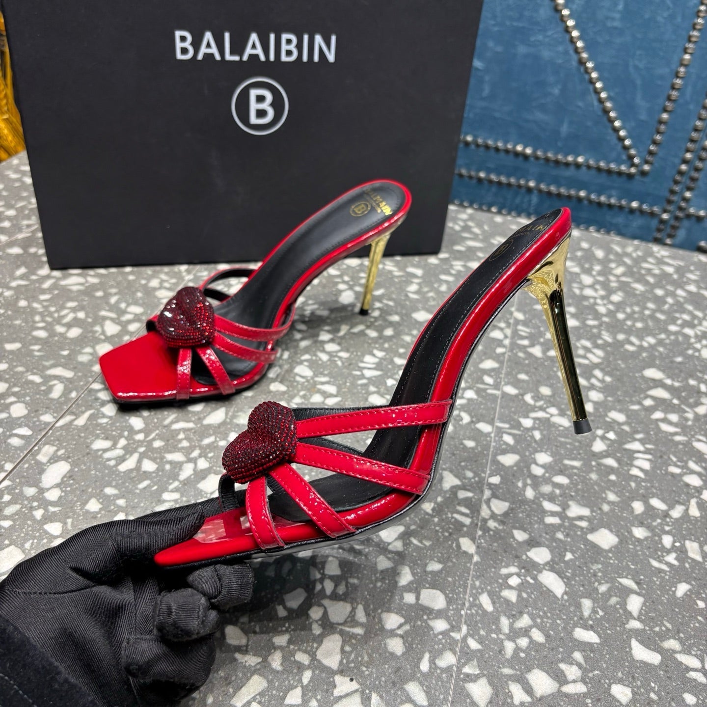 BALMAIN 26S HIGH-HEELED SANDALS 95 MM IN DARK RED CALFSKIN STYLE 4